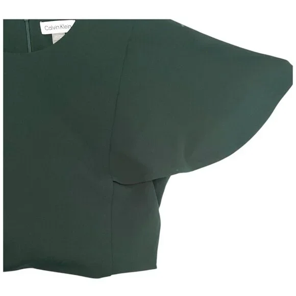 Calvin Klein Womens Dark Green Short Flutter Sleeve Sheath Midi Dress Sz 10 NWT - Picture 4 of 11